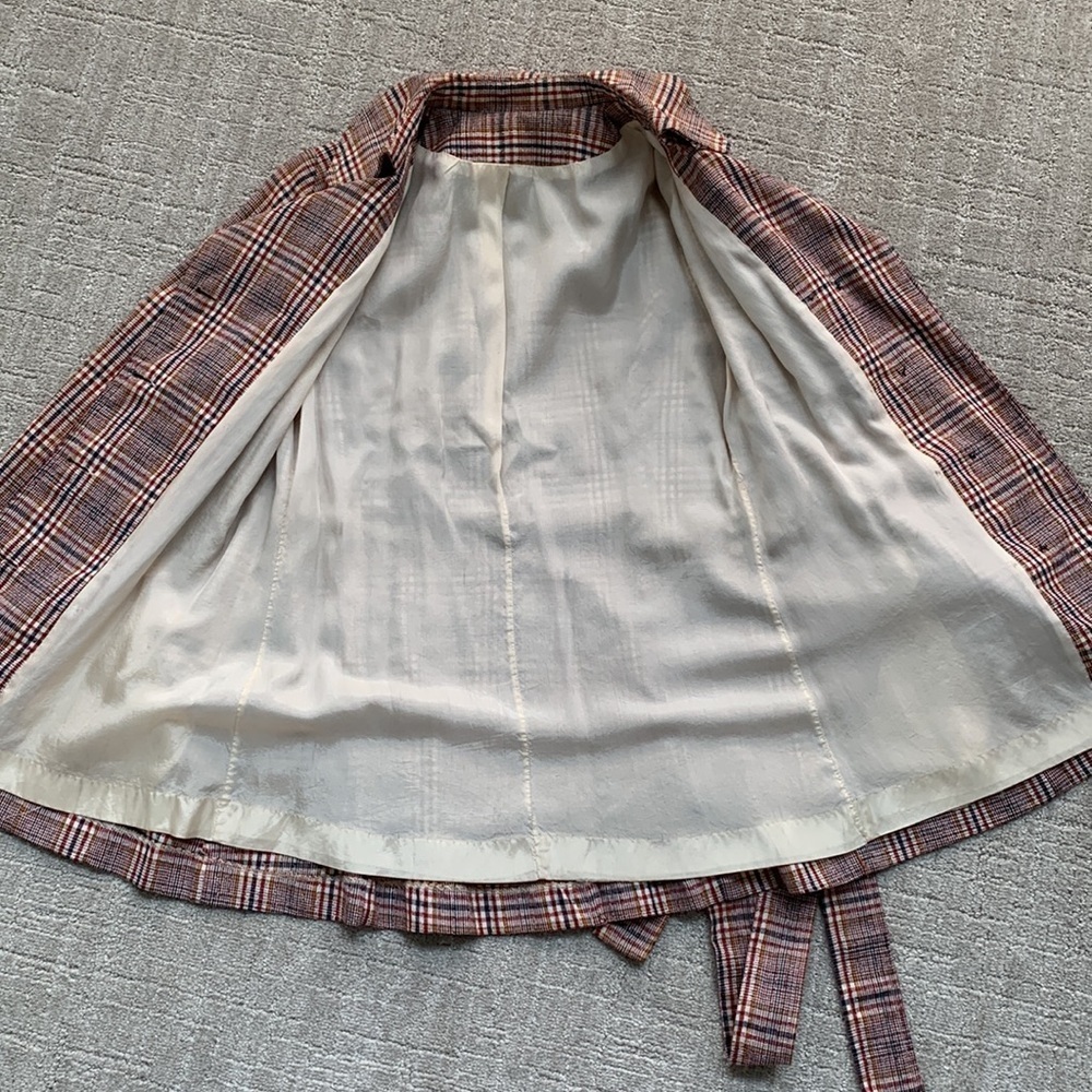 Vintage Plaid Belted Women's Nancy Drew Sherlock Trench Coat Small READ - Picture 5 of 9